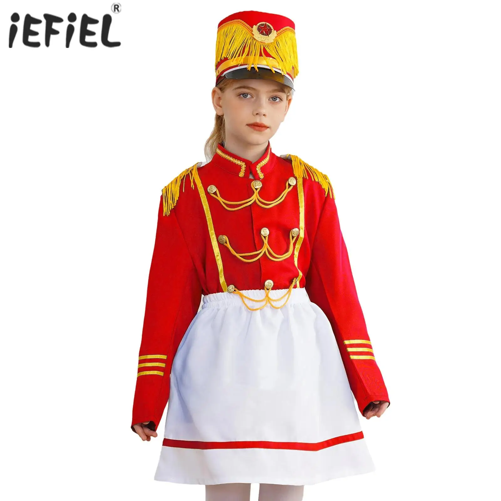 Girls Drum Trumpet Team Costume Honor Guard Uniform Major Band Performance Cosplay Outfits Top with Skirt And Cap Set Marching