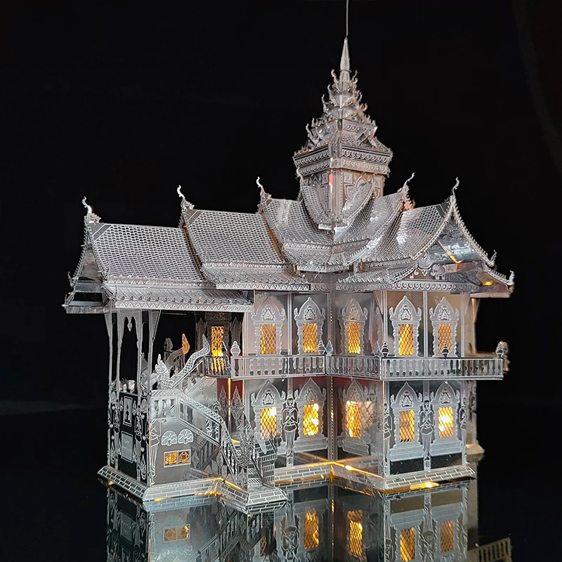 3D Metal Three-Dimensional Retro Palace Temple Model with LED Kit Puzzle DIY Assembly Toys for Adult Children Birthday Gift