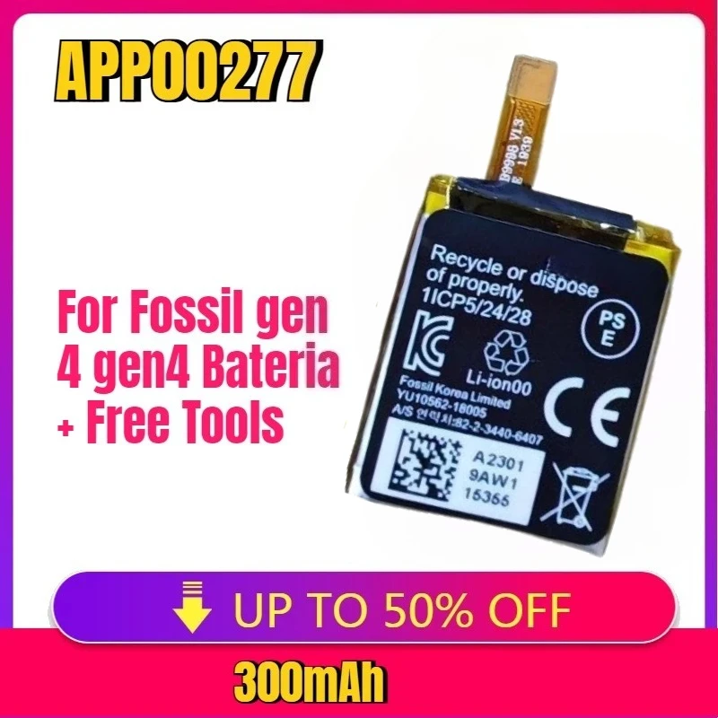 

Battery APP00277 (402428) 300mAh for APack APP00276 Fossil Gen 4 Gen 4app00286 App00277 App00289 App00282 Bateria