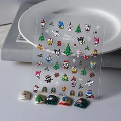 Sanrio New Christmas Style Cartoon 5D Embossed Nail Stickers Nail Decoration Melody Hello Kitty Anime Nail Decal Nail Slider