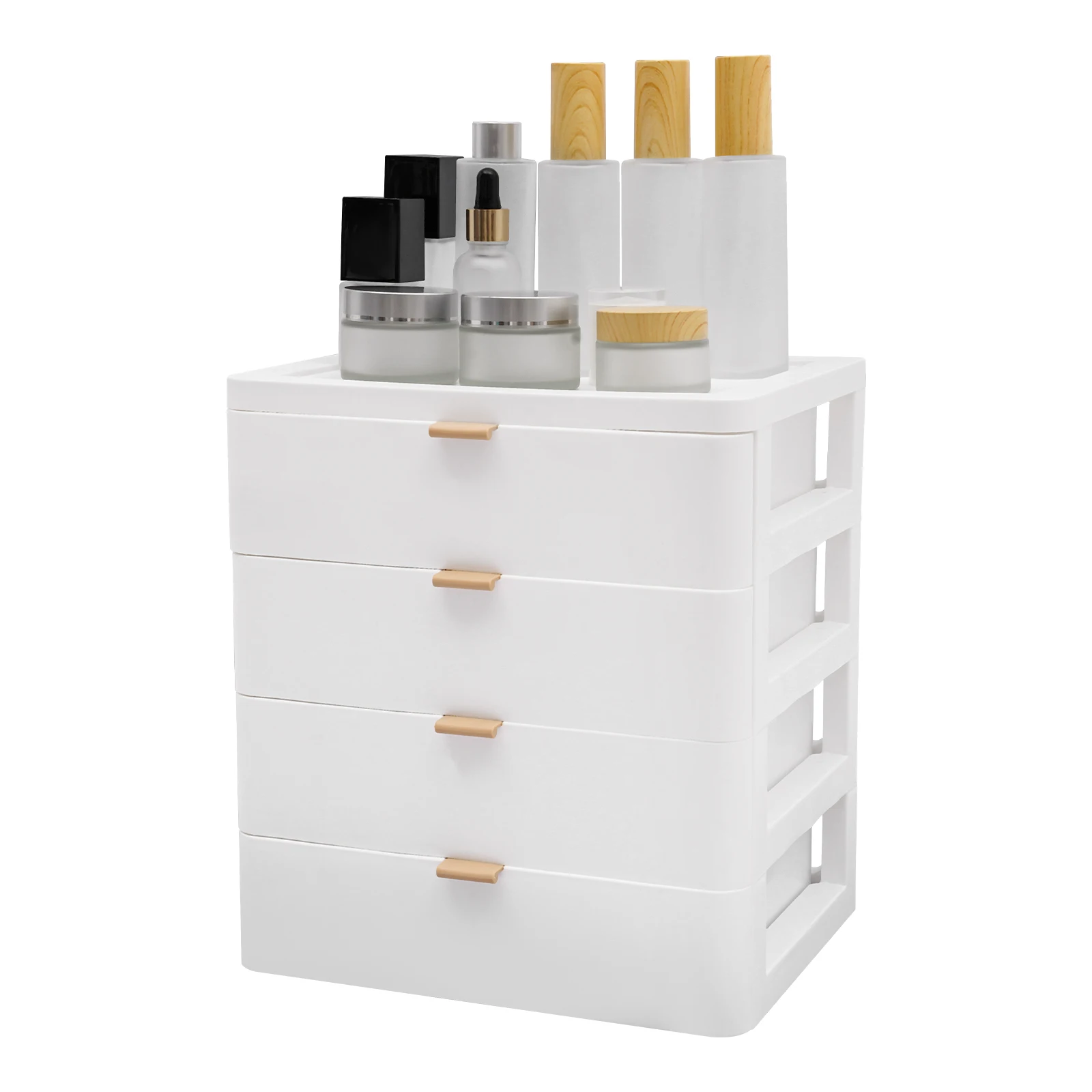 

Large-Capacity Drawers with 4 Pull-Out Compartments, Durable PP Construction, Ideal for Organizing Cosmetics, Office Supplies, a
