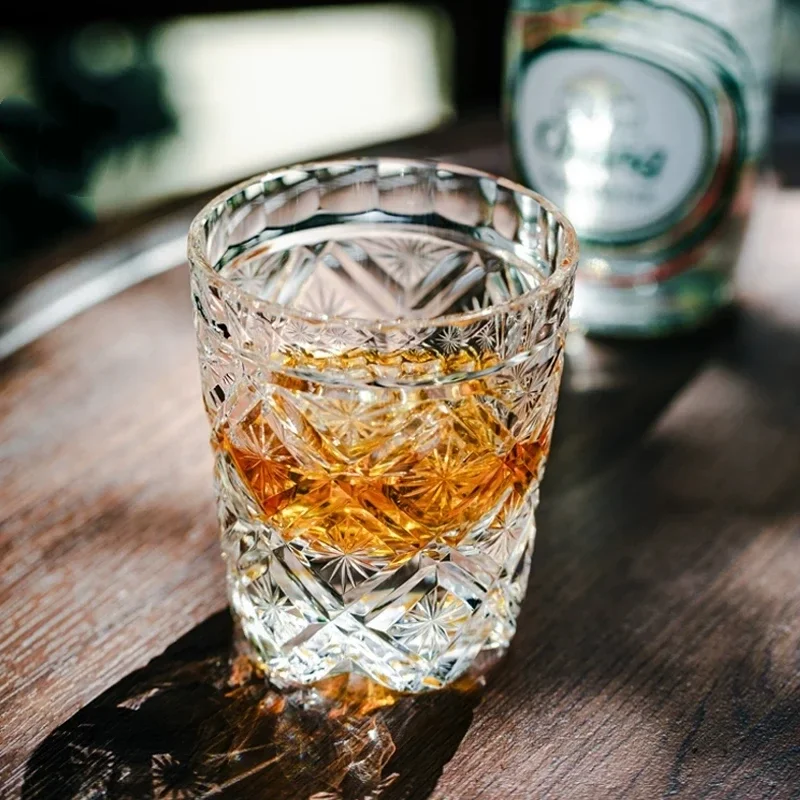 Top Luxury K9 Crystal Edo Kiriko Whiskey Glass Vintage Carving Wine Cup Brandy Snifter Whisky Rocks Gift For Dad Husband Boss