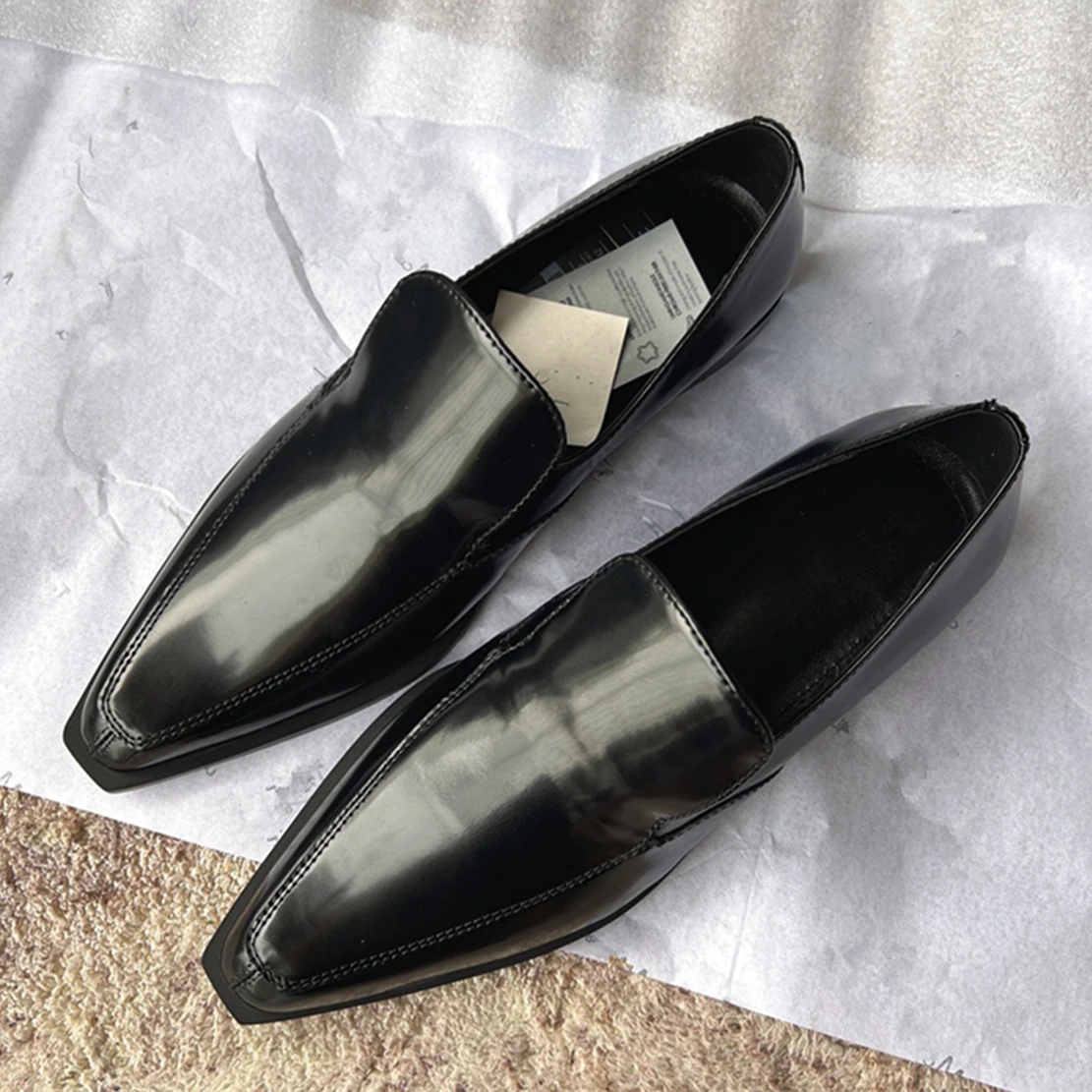 

Jenny&Dave England Style Fashion Urban Shoes Women Genuine Leather Shoes Black Pointed Business Leather