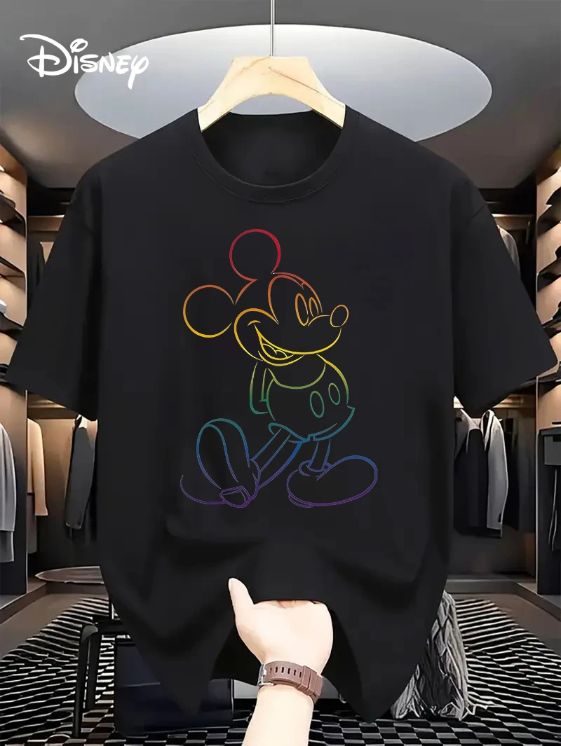 

Disney Men's 2025 New Colorful Mickey Mouse Graphic Print T-Shirt - Black Casual Short Sleeve Round Neck Summer Tee