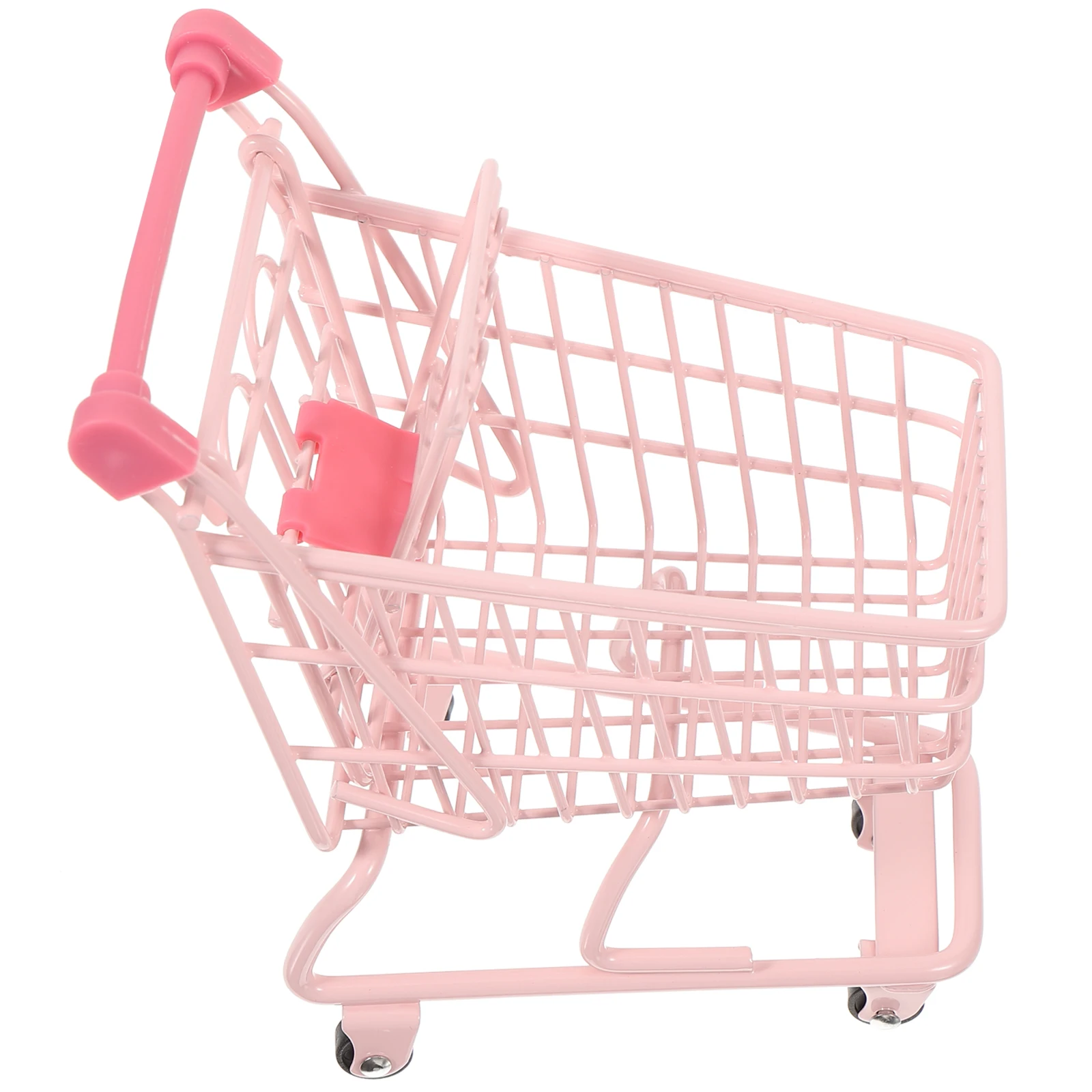 Cesta de compras rosa, Mini carrito para niños pequeños, juego de simulación, contenedor de almacenamiento portátil para decoración del hogar, accesorio para fotografía, Material de hierro pequeño