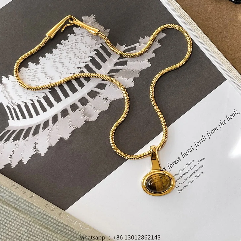 

Легкий роскошный и модный кулон из натурального камня тигрового глаза, ожерелье из толстой змеиной кости.