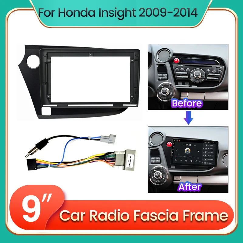 9 Zoll 2DIN Android Autoradio-Faszienrahmen für HONDA INSIGHT 2009 2010 2011 2012 2013 2014 mit Kabel-Armaturenbrett-Montagesatz