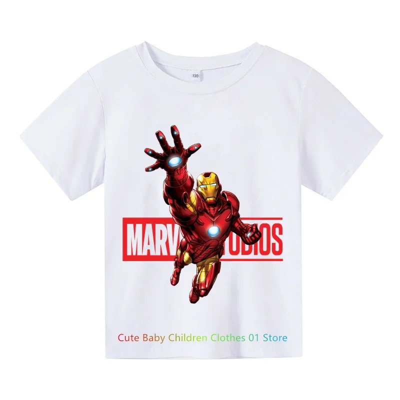 2024 Summer Fashion Kids Superhero Iron Man Short Sleeve Boys Girls Kids T-shirt Summer Short Sleeve Kids Top