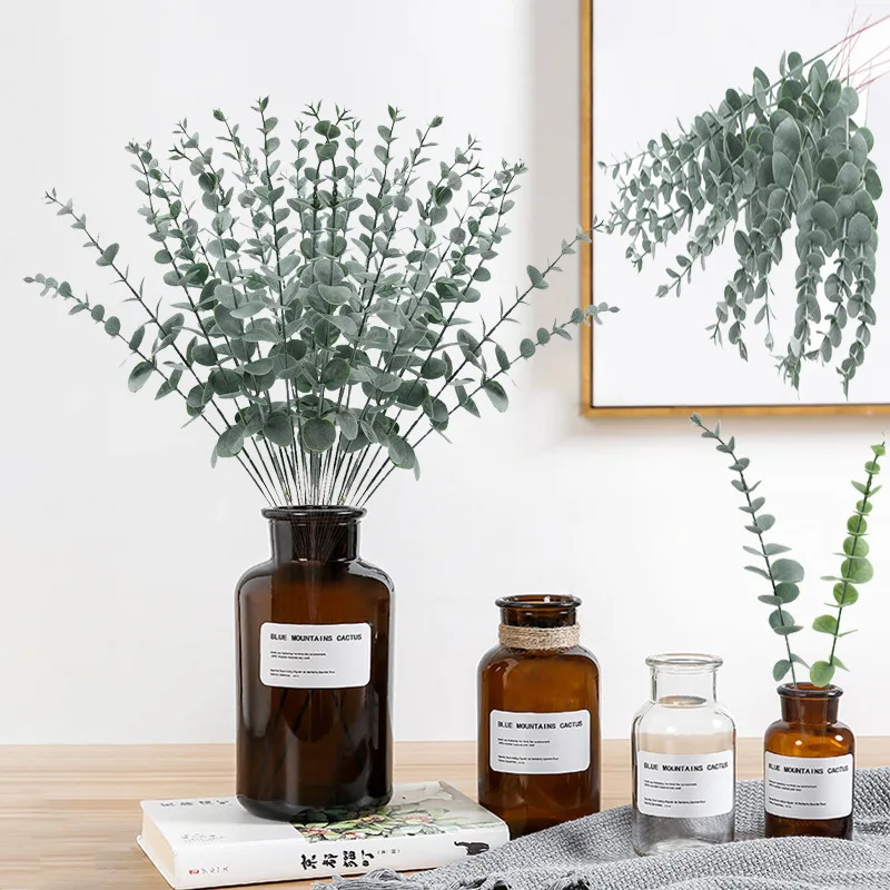 Yannew 12 Stück künstliche Eukalyptus-Stiele, silbernes Dollar-Grün, künstliche Pflanzen für Hochzeitsstrauß, Blumenarrangement, Heimdekoration – Detail 18