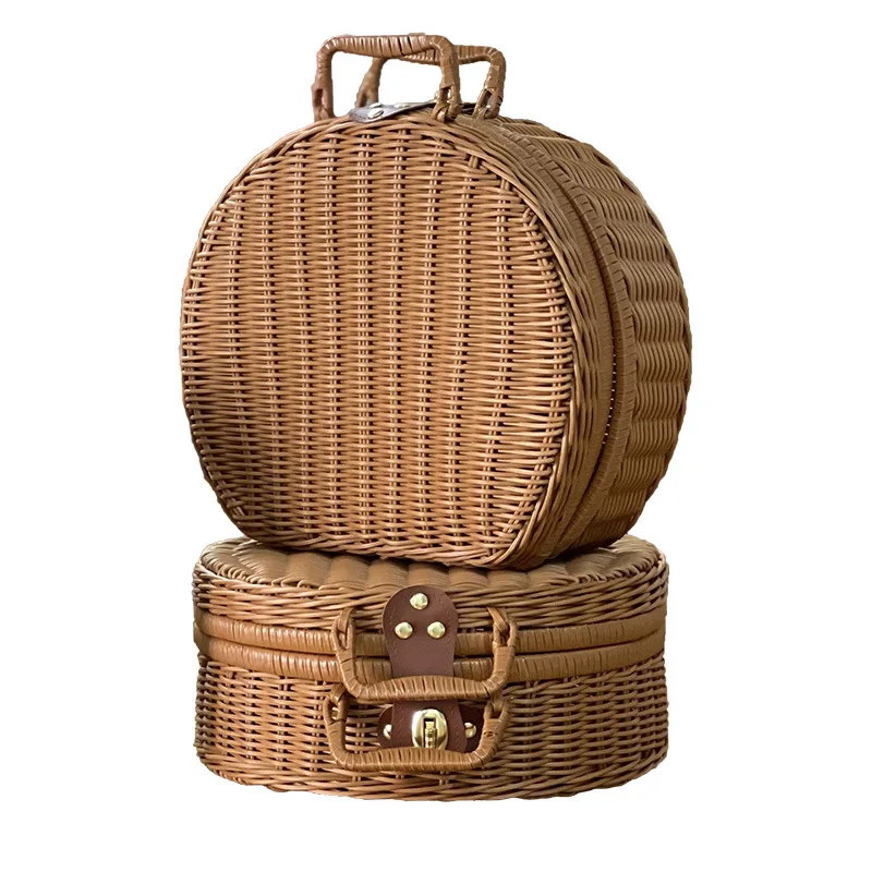 

Large Capacity Dust-proof Picnic Basket for Suitcases, Handmade Round Willow Branches, Household Miscellaneous Storage Box