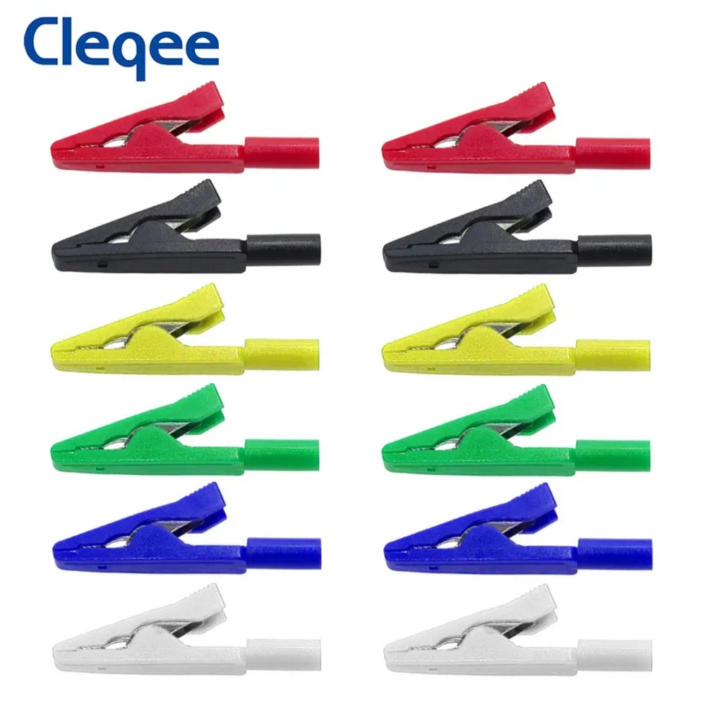 Cleqee P2009 Full Insulated Mini Alligator Clip with 2mm Socket Crocodile Clip to 2mm Test Probe Banana Plug Jack 6 Colors