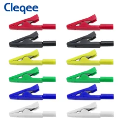 Cleqee P2009 Full Insulated Mini Alligator Clip with 2mm Socket Crocodile Clip to 2mm Test Probe Banana Plug Jack 6 Colors