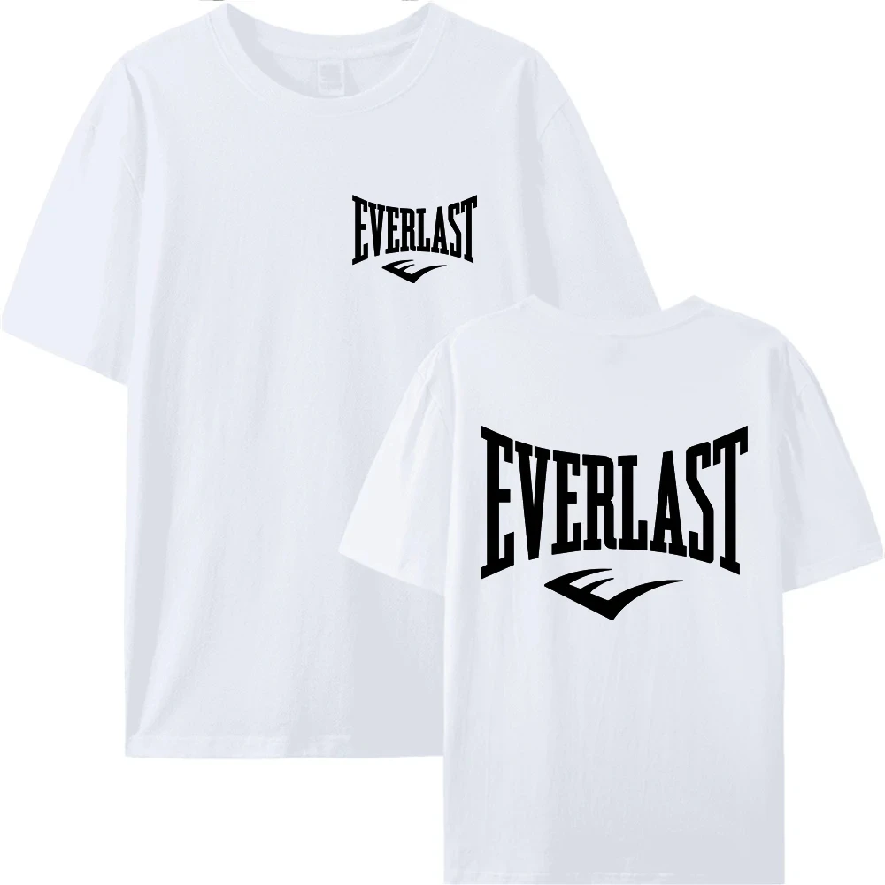 Buy All-cotton EVERLAST Boxing Logo T-shirt Men's and Women's O-collar Printed T-shirt Harajuku Street Hoodie Popular Loose One