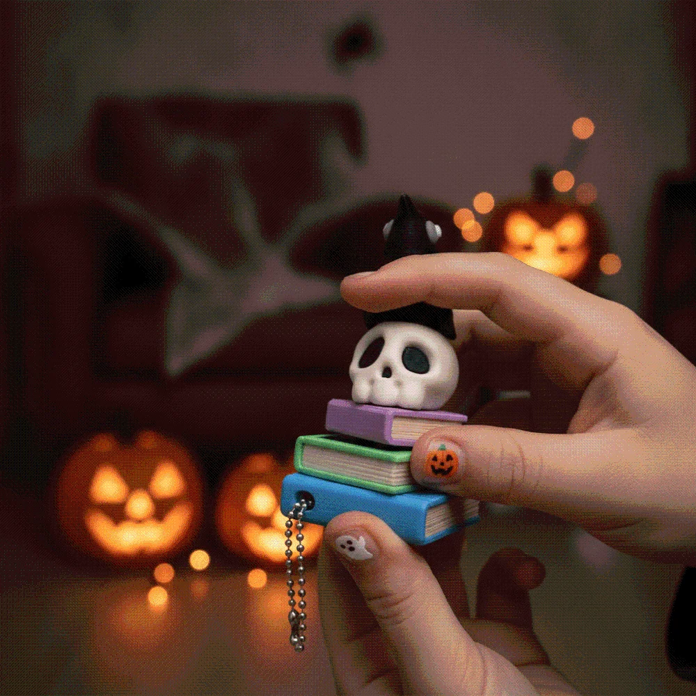 Miniature Halloween Ghost Key Chain Lightweight Durable 3D Printed Interactive Colorful Witch Cauldron Charm Party Favor