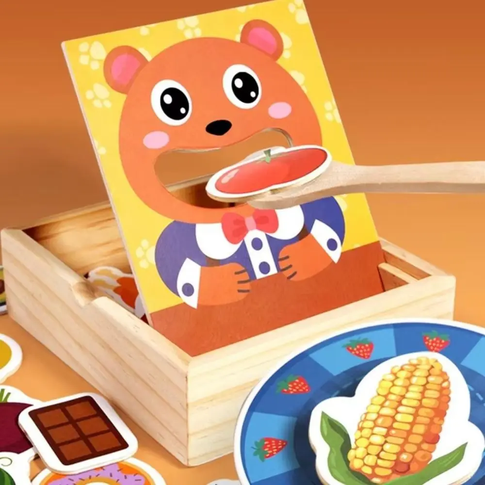 Simulation d'alimentation alimentaire, jeu d'alimentation, Simulation d'ours d'éducation précoce, ensemble de nourriture, cuillère de jeu de rôle, jouet d'alimentation en bois