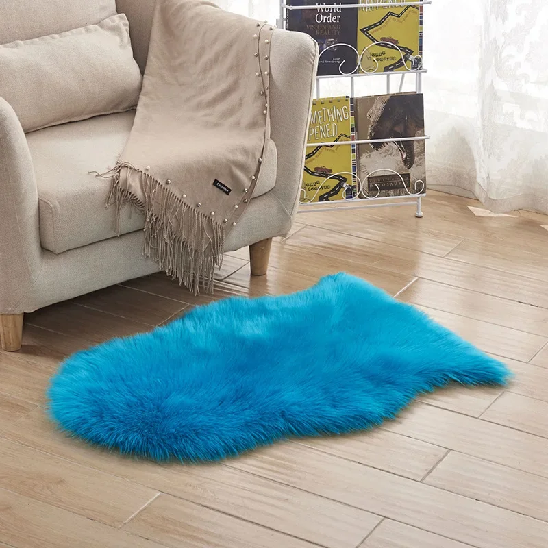 NONE Weißer weicher künstlicher Schaffell teppich zotte liger Stuhl bereich Teppich bezug Kunst fell flauschige Fußmatten für zu Hause Wohnzimmer Schlafzimmer 5