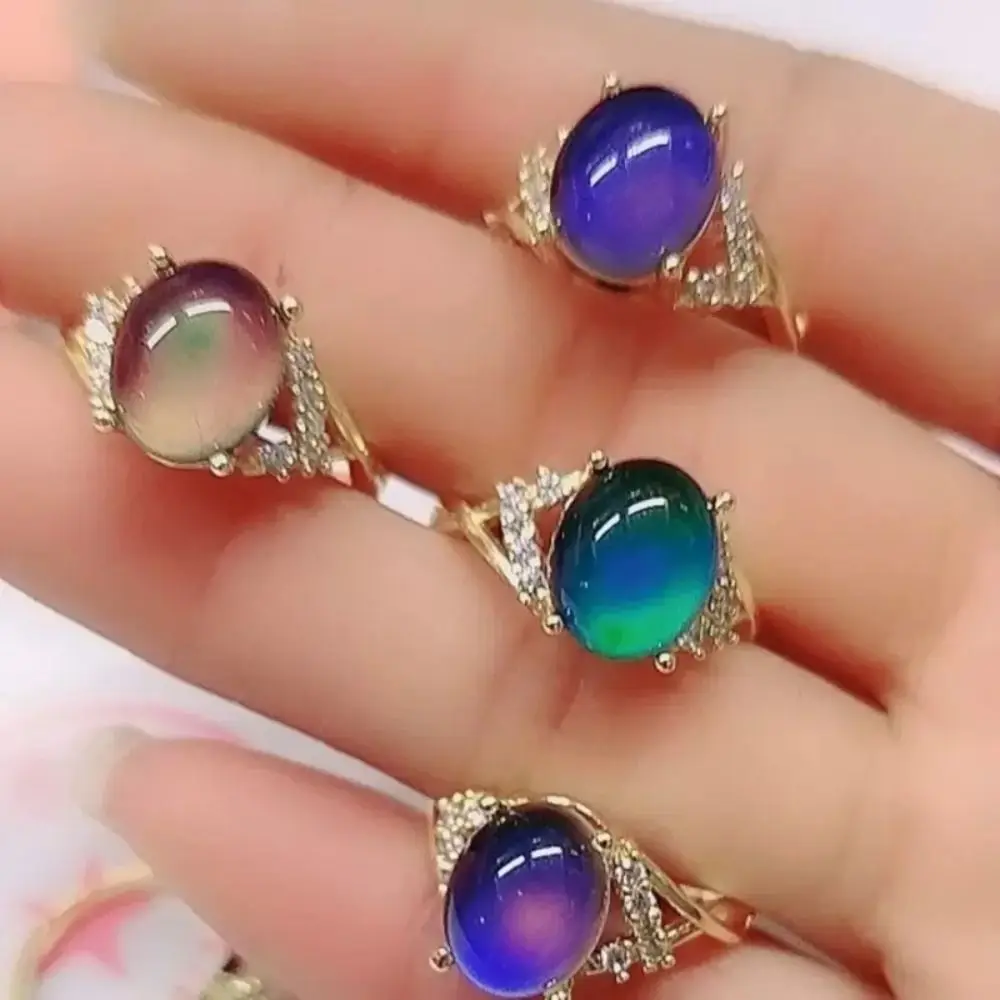 Temperature Control Color Retro Adjustable Mood Rings Oval Moon Stone Changing Color Ring Fashion Jewelry