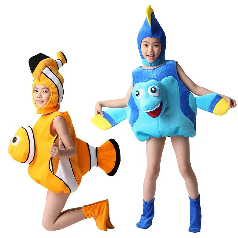 Marine Animals Tropical Fish Cosplay Costume 3D Style Children Performance Clownfish Clothing Hat Shoe Kids Anime Dancing Dress