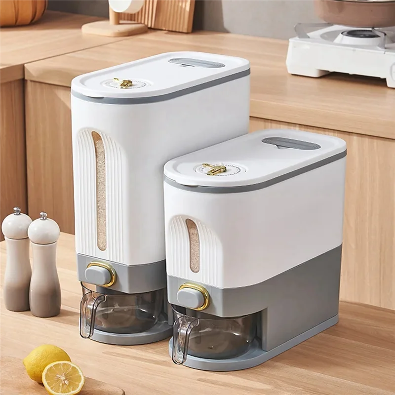 

1PC Rice Storage Box Sealed Rice Dispenser Capacity Grain Storage Jar Bucket Pet Food Container Easy Install ,L,Grey