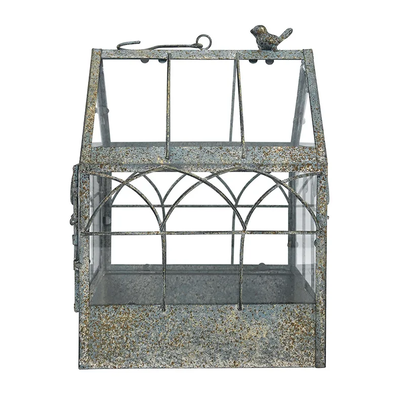 Old wrought iron glass flower house floor-to-ceiling sun greenhouse small house retro micro-landscape flower pot creative greenh