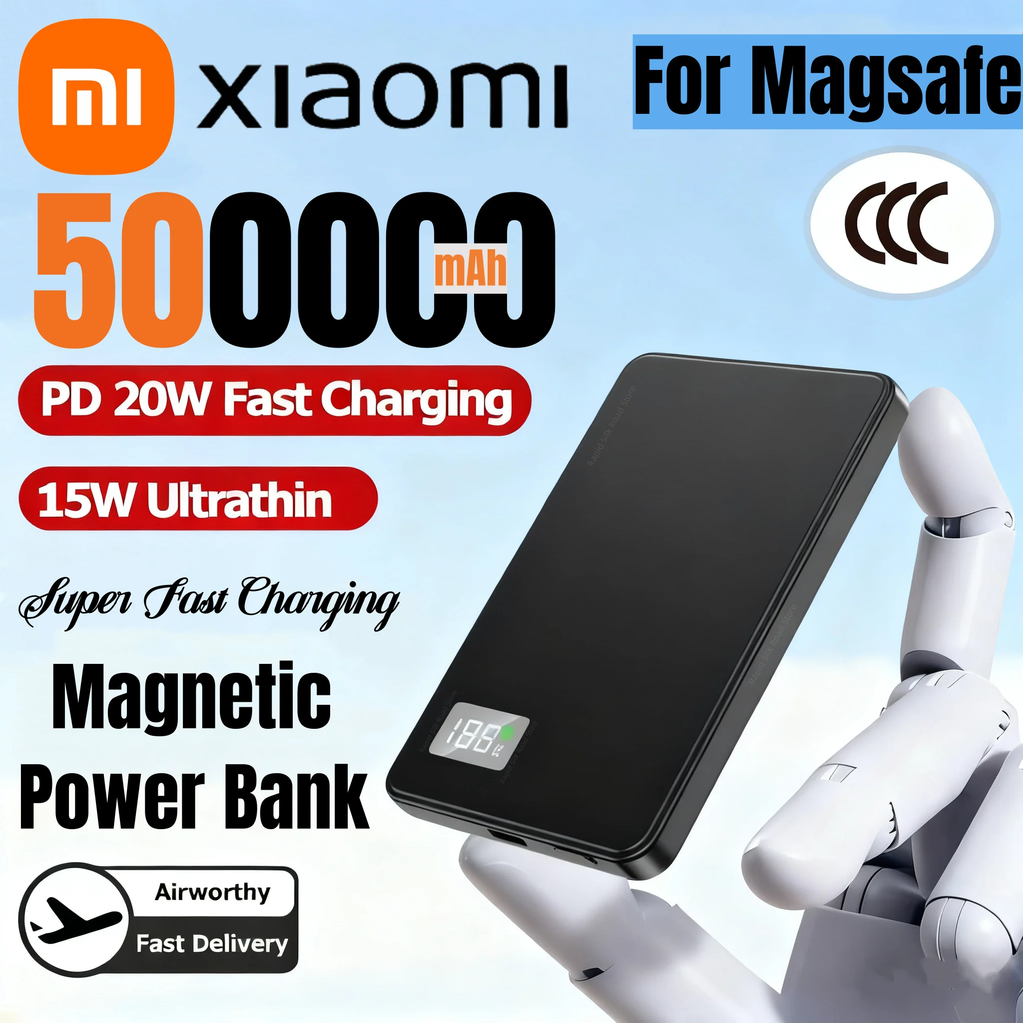 باور بانك رفيع بقدرة 500000 مللي أمبير في الساعة لهاتف MagSafe مغناطيسي لاسلكي سريع الشحن وشاشة عرض بطارية محمولة لهاتف iPhone Samsung #1