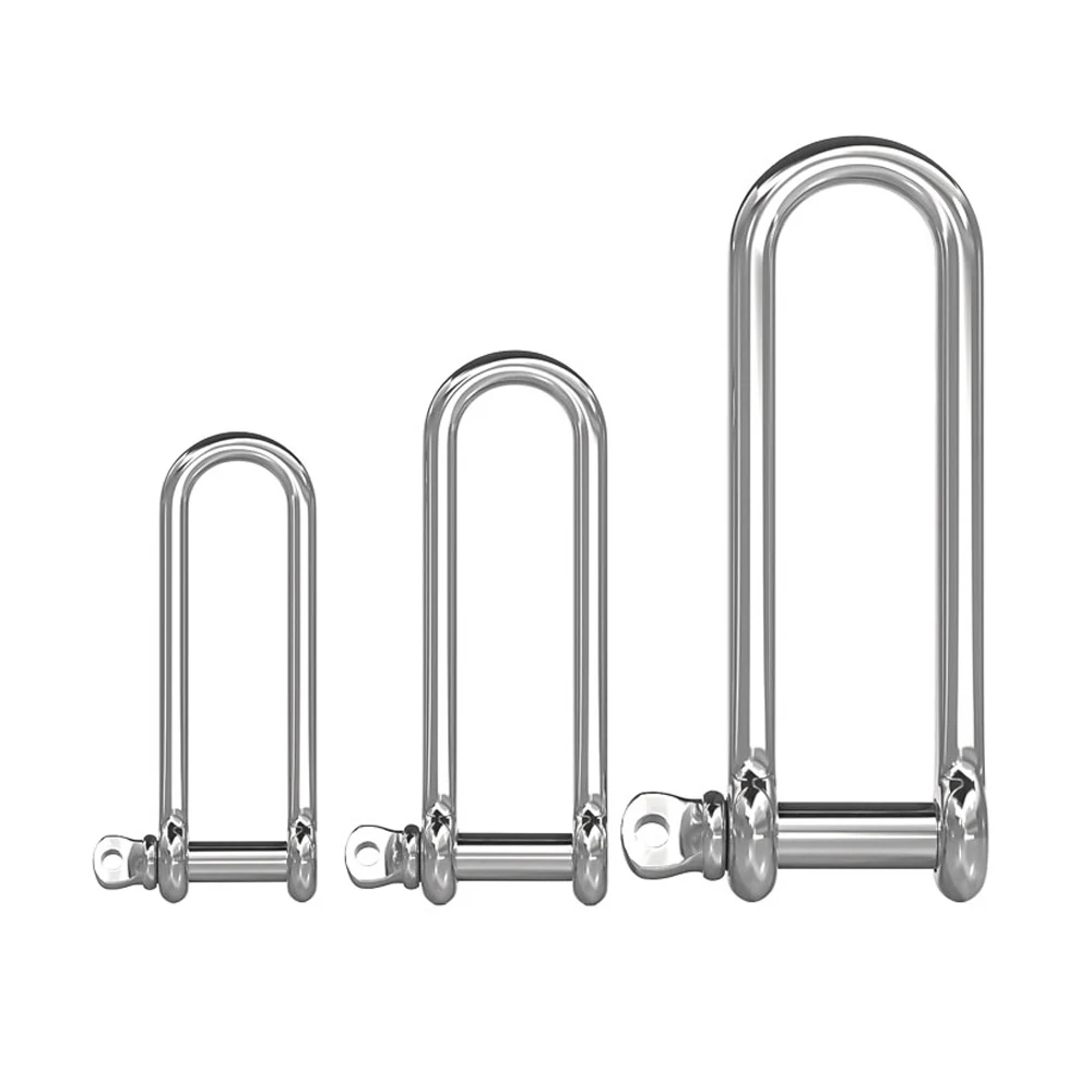 304 Stainless Steel Long D Shackle Load Clamp M4-M16 for Chains Wirerope Lifting Paracord Outdoor Camping Survival Rope