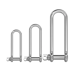 304 Stainless Steel Long D Shackle Load Clamp for Chains Wirerope Lifting Paracord Outdoor Camping Survival Rope - 5 Pieces