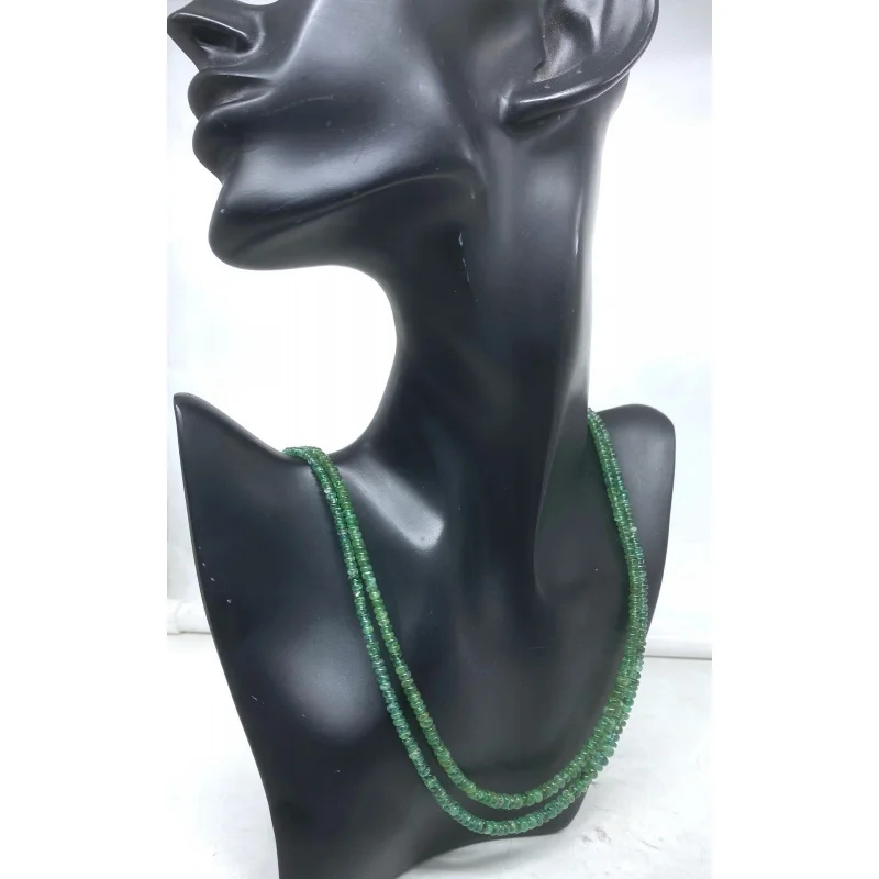 

Emerald 2-Line Necklace – 20” 3-4mm Round Smooth Beads with Silver Clasp