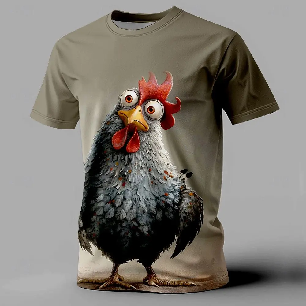 Summer Funny Men\'s T-Shirt Cartoon Chicken Print Short Sleeve Tops Street O-Neck Pullover Outdoor Casual Loose Men\'s Clothing