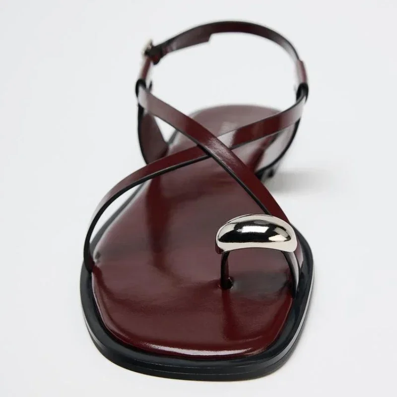 Summer Cross Strap Buckle Design Flat Sandals Women Fashion Metal Decoration Over Toe Casual Flat Slippers Comfort Beach Shoes image 5