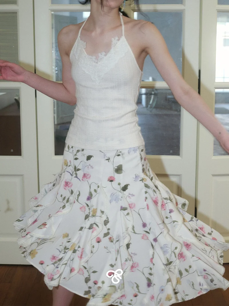 

Комплект FireGolden: вязаная кружевная асимметричная юбка с принтом и топ, праздничный летне-осенне-весенний универсальный женский модный костюм...