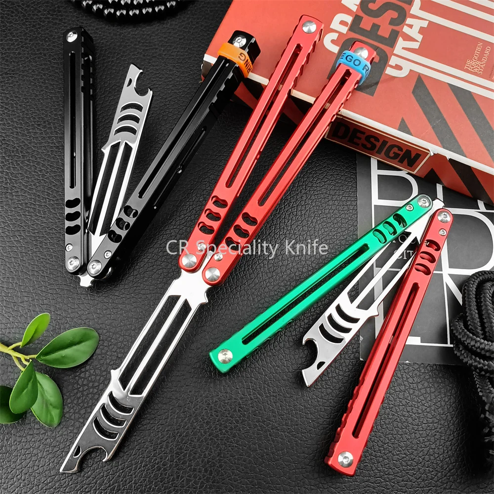 Practice No Sharp Balisong Training Folding Flail Knife 440C Blade Aluminum Alloy Handle Outdoor Trainer Tanto Pocket EDC Tools