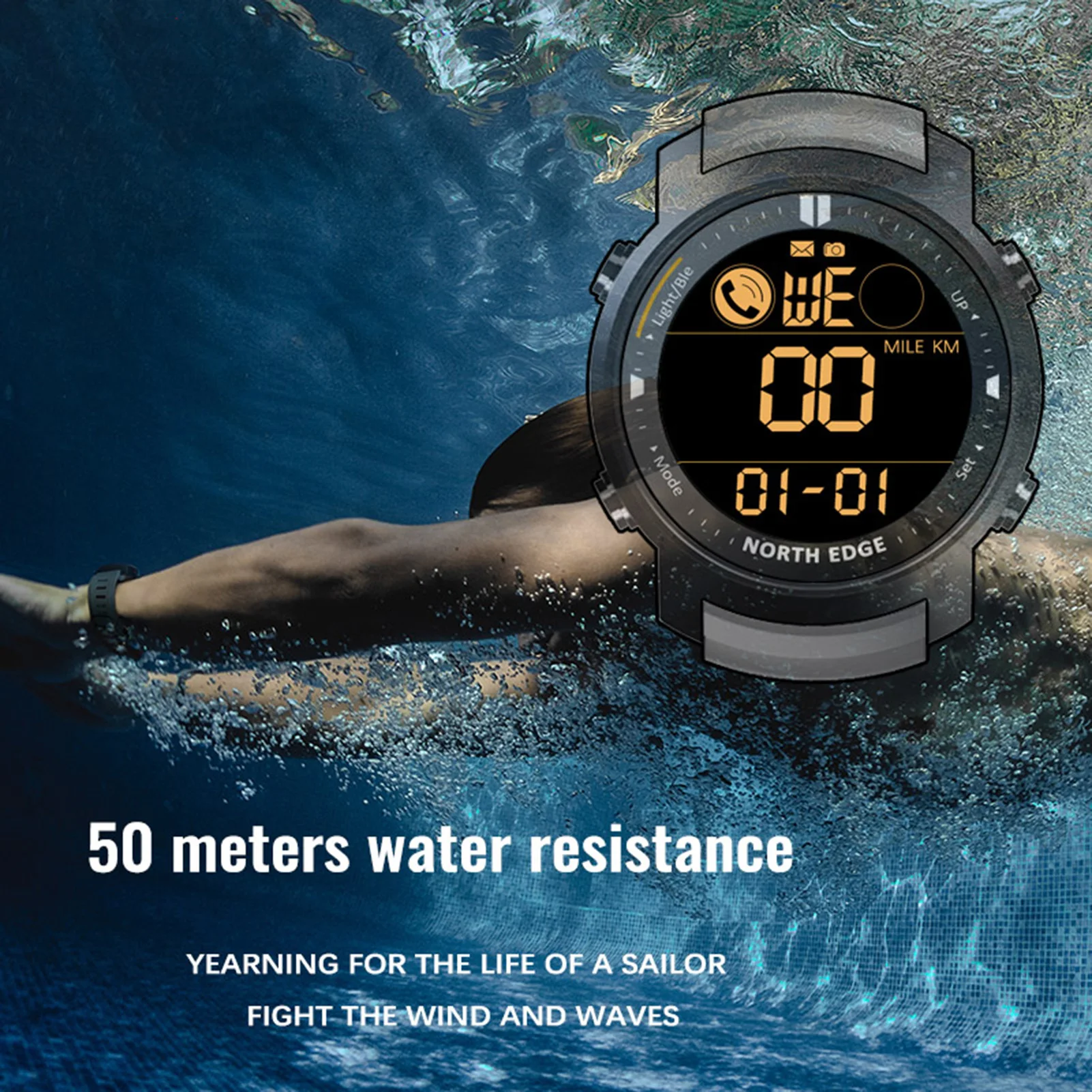 

NORTH EDGE 50M Waterproof Smartwatch Men Heart Rate Monitor Sleep Step Counting Fitness Tracker Pedometer Sport Watches Android