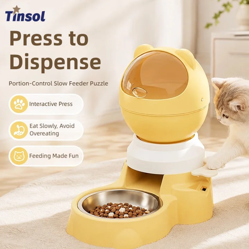 TINSOL Large-Capacity Automatic Feeder for Cats and Dogs Battery Free Push Button Dispensing Suitable for Cats and Dogs