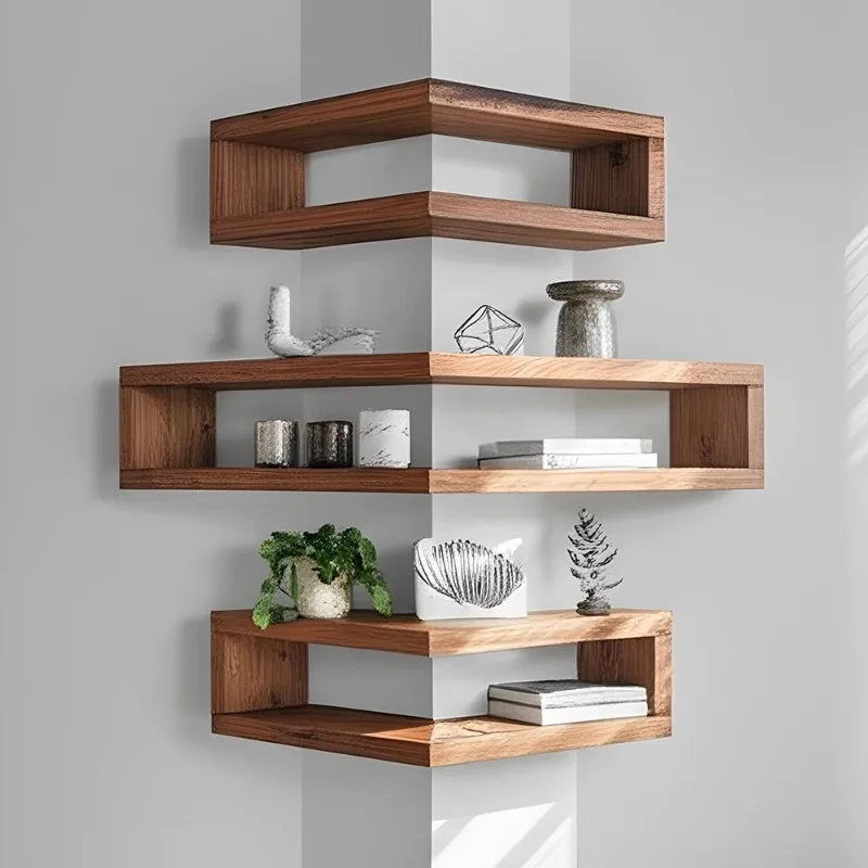 

All solid wood corner rack, log design wall rack, bedroom creative wall hanging storage rack