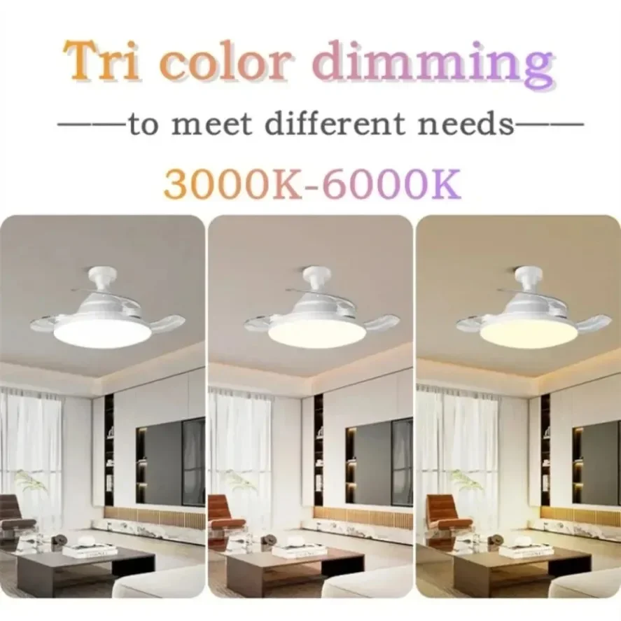 Silent Ceiling Fan Light E27 E14 B22 GU10 Base Remote Controlled Dimmable 3 Color LED Ceiling Fanlight for Living Room Bedroom image 2