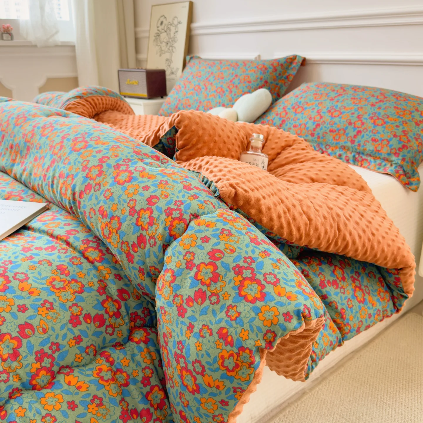 Floral Printed Thickened Warm Winter Quilt Fluffy Soft Weighted Blanket for Sleeping Double Bed Skin-Friendly Quilted Comforter