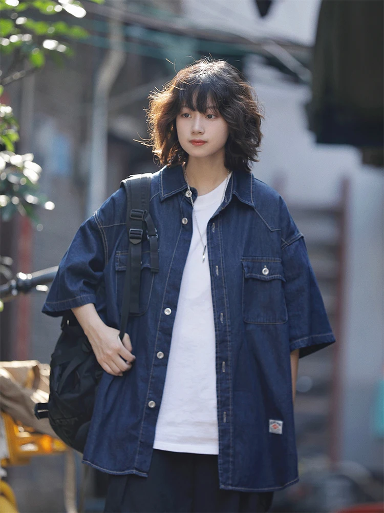 

y Japanese Sle Retro Waed Denim ort Sve Свободный крой Мужская летняя уличная одежда Multi ket Модная парная одежда...