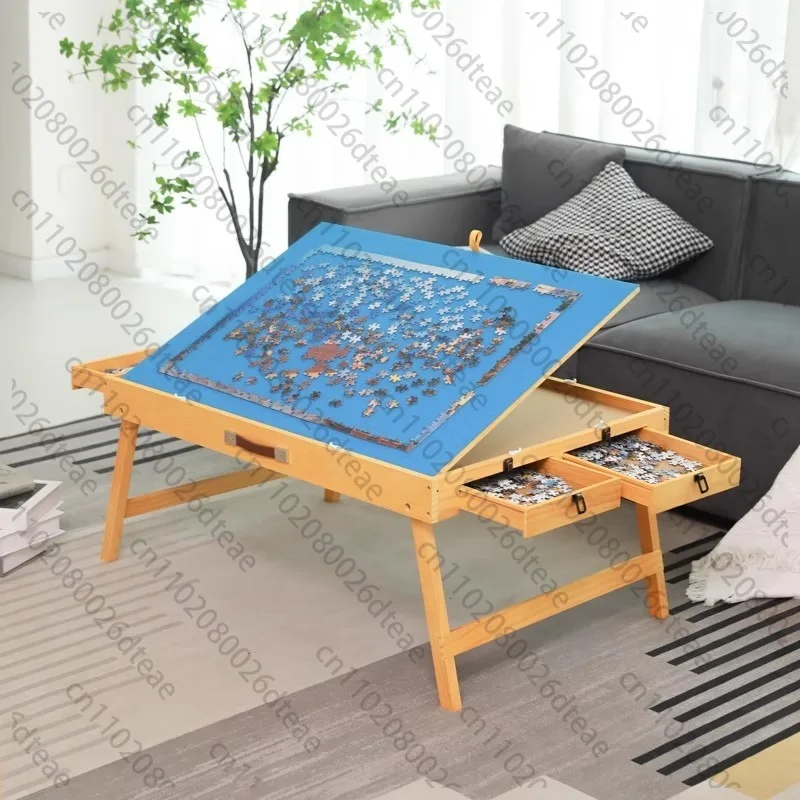 Wooden Puzzle Table Portable Drawer Storage Board Sorting Table Bookcase Solid Wood Modern Minimalist 1500 Piece Puzzle Table