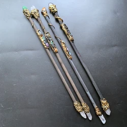 1pc 13.75inch Witch Magic Stick Amethyst Tumbled Stone Scepter Fairy Wand Prop Clear Quartz Point Crystal Wood Stick