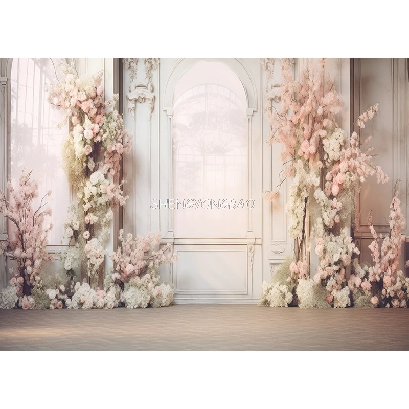 샴페인 판타지 웨딩 무대 사진 배경, 미적 꽃 아치 배경, 인테리어 장식 사진 스튜디오 소품