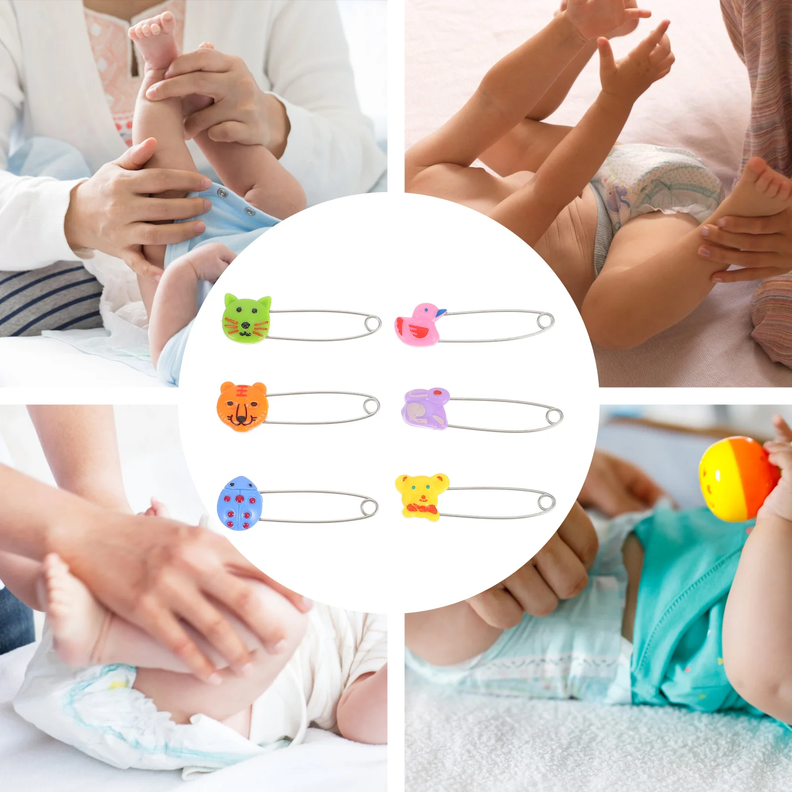 

30 Pcs Animal Head Safety Diaper Pins Long Stainless Steel Cloth Fastener Newborn Nappy Pin Plastic Locks Adjustable Waists