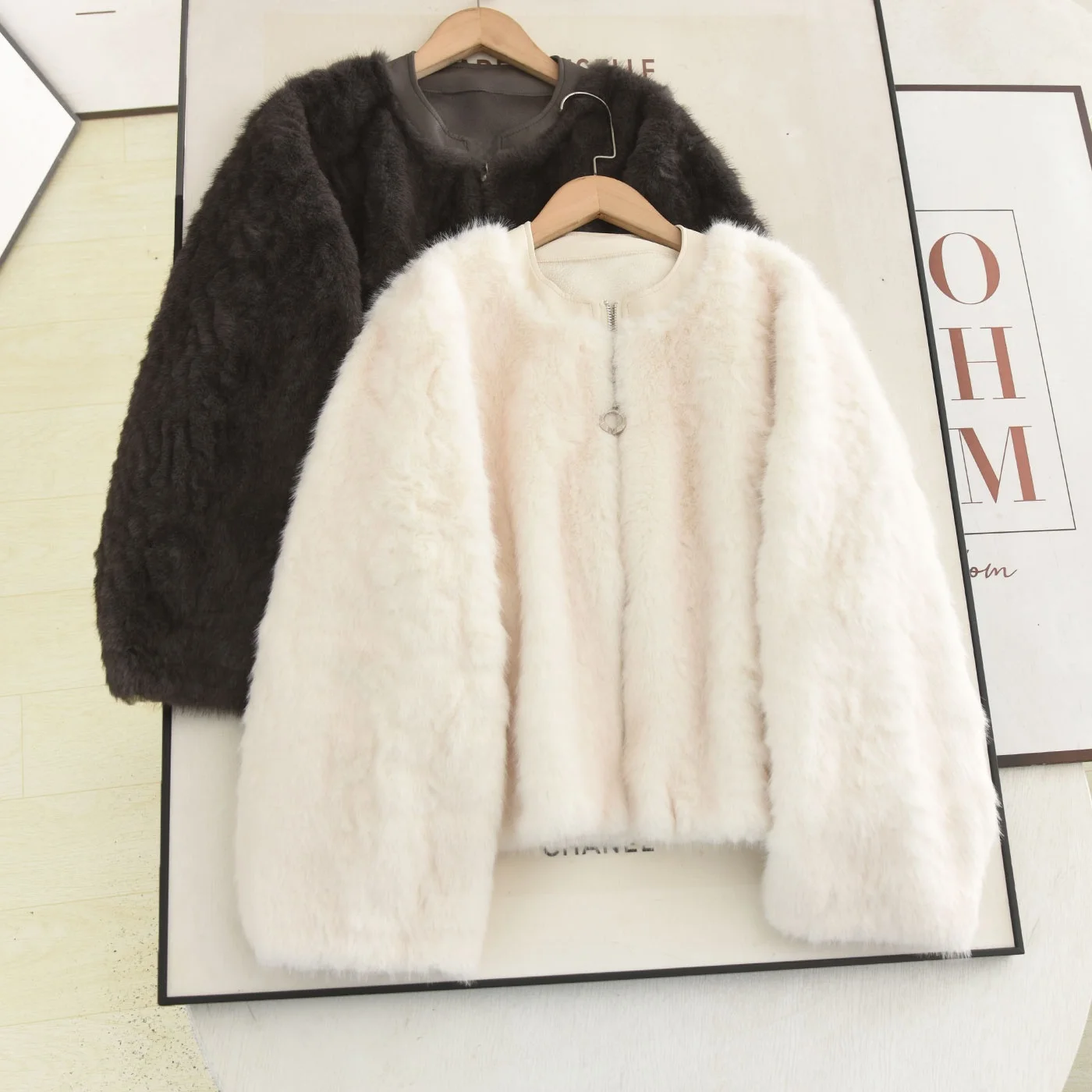 

Sli Winter ort Coat Women's Slimming Faux Mink Jaet Casual Sle Long Sve Zipper Closure Faionable Outerwear