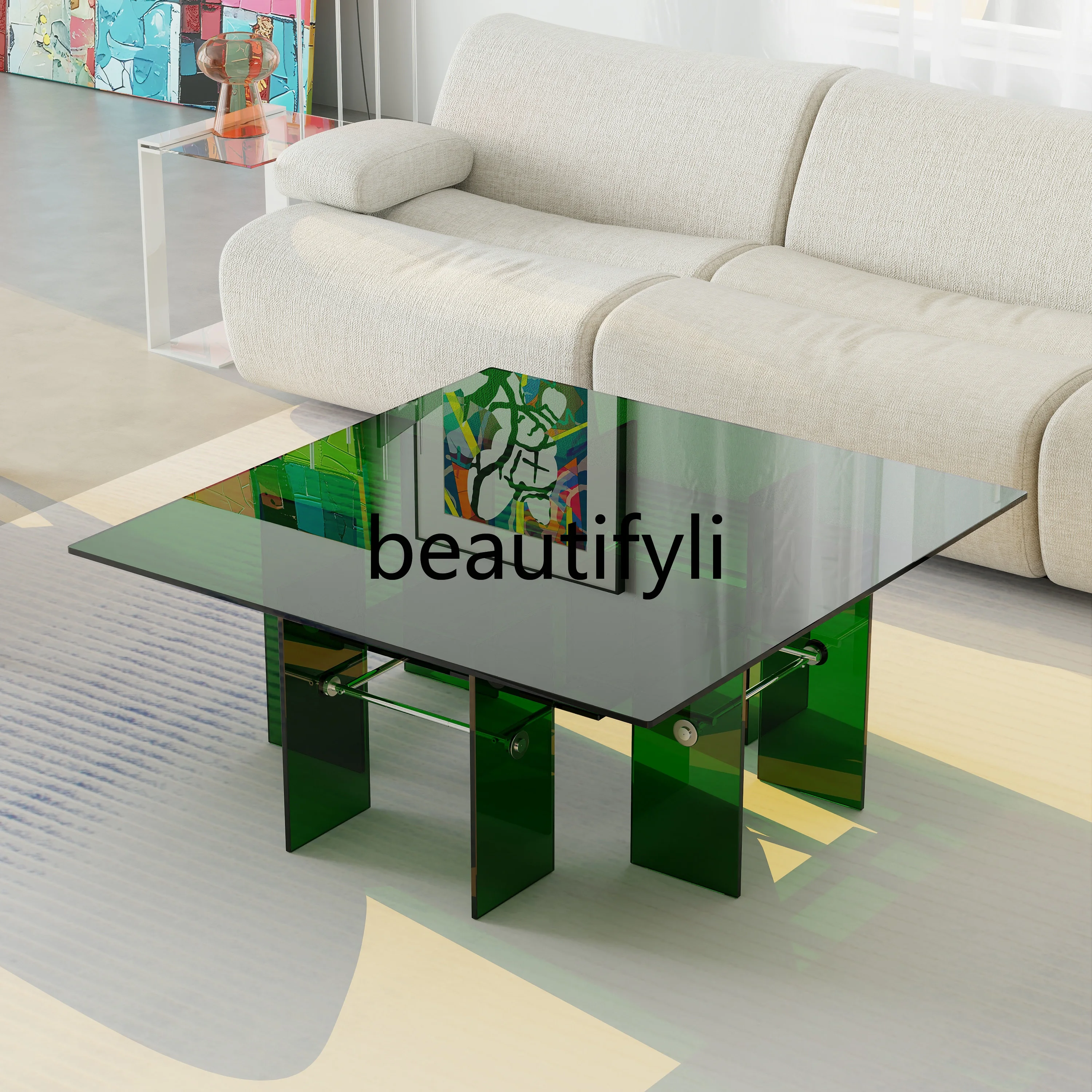 

Glass coffee table living room square art designer coffee table