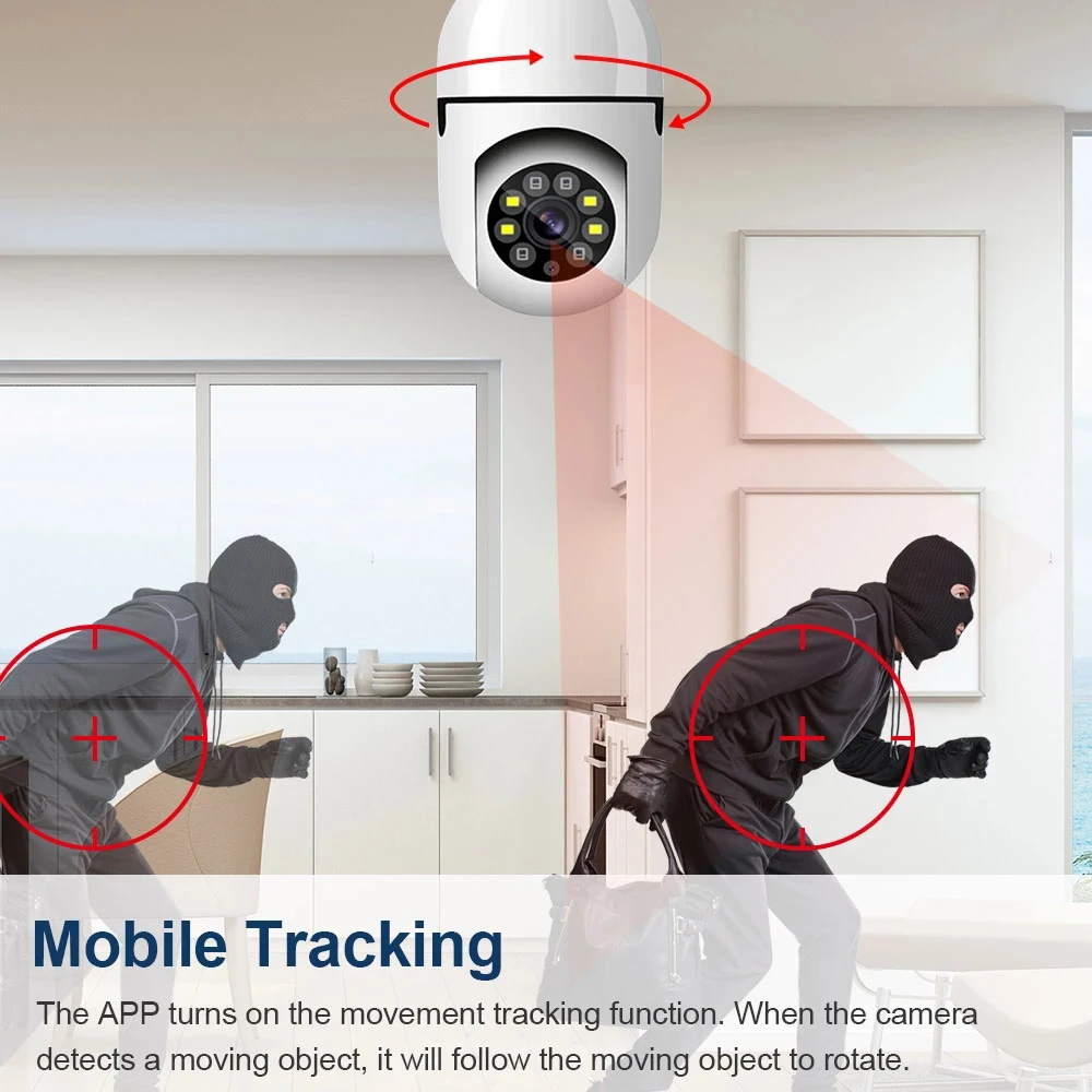 Tuya 5Ghz 2.4Ghz Dual Band E27 5MP Wifi Bulb Color Night Vision Indoor Mini PTZ Auto Tracking Two Way Audio Surveillance Camera