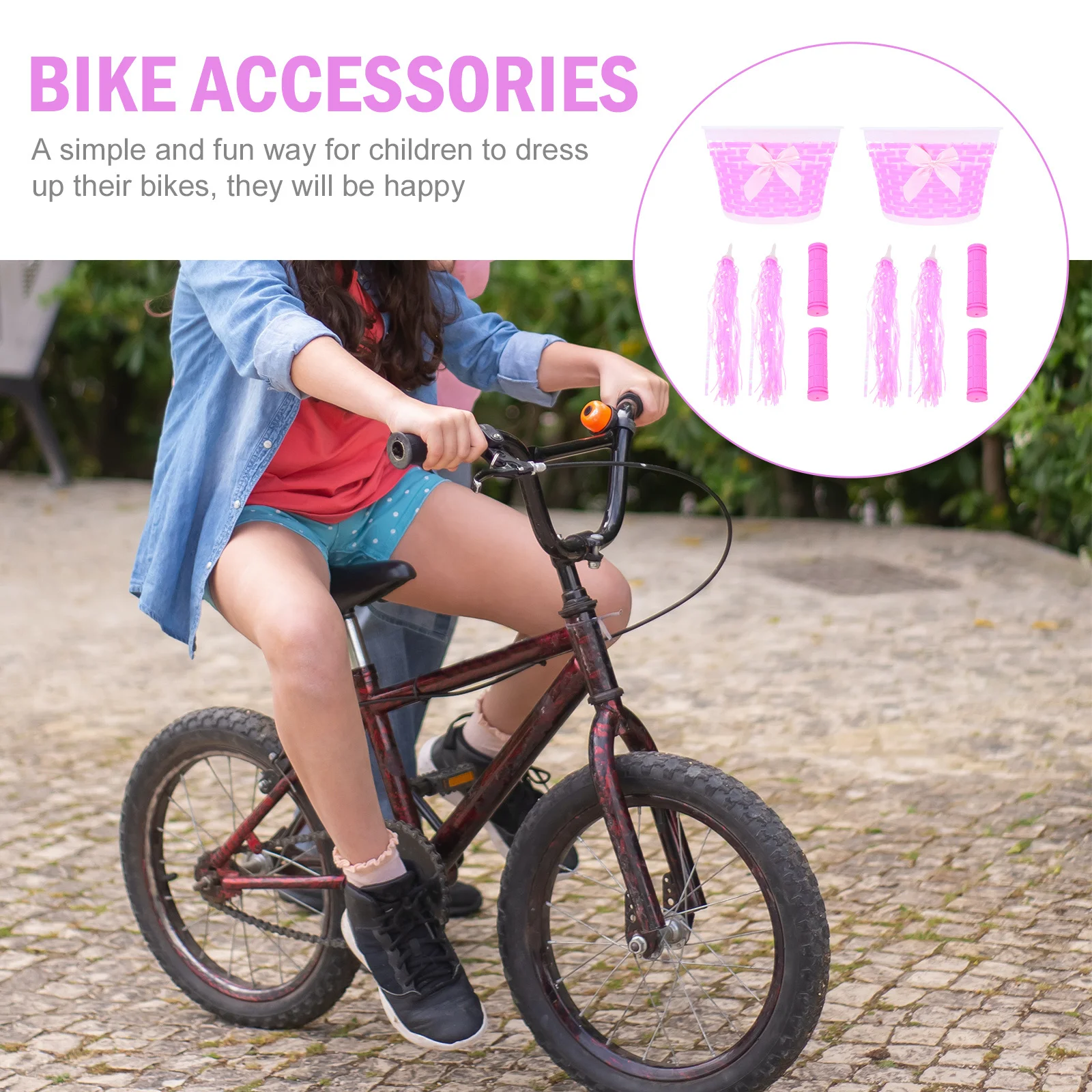 

2Sets Children Scooter Ornament Bike Basket Handle Covers Pretty Ribbons Decor Children Bike Supplies Lovely Handle Sleeves
