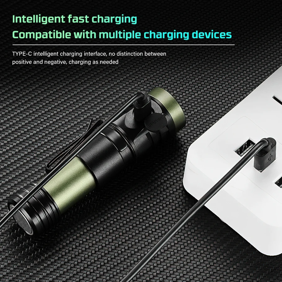 Powerful 2000LM LED Flashlight Super Bright Portable Type-C Rechargeable Mini Tactical Flashlight with Tail Magnet Camping Lamp