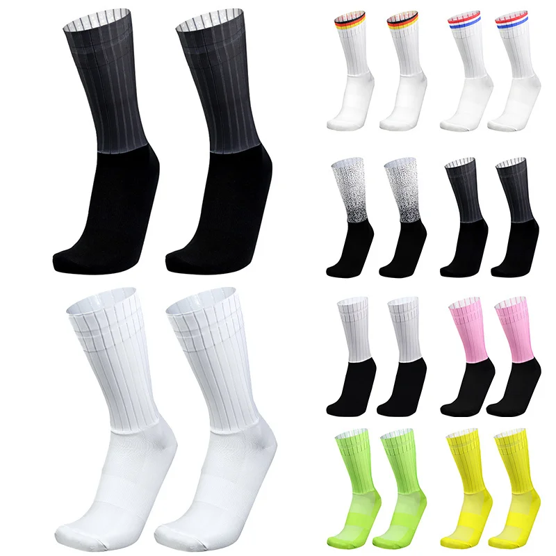 Silicone Summer Anti Slip 2024 Aero Socks Whiteline Cycling Socks Men Bicycle Sport Running Bike Socks Calcetines Ciclismo