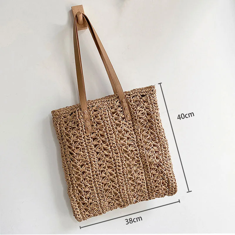 Women\'s Fashion Straw Cutout Beach Vacation Shoulder Bags Shopping Handbags Girls Casual Handwoven Handbags