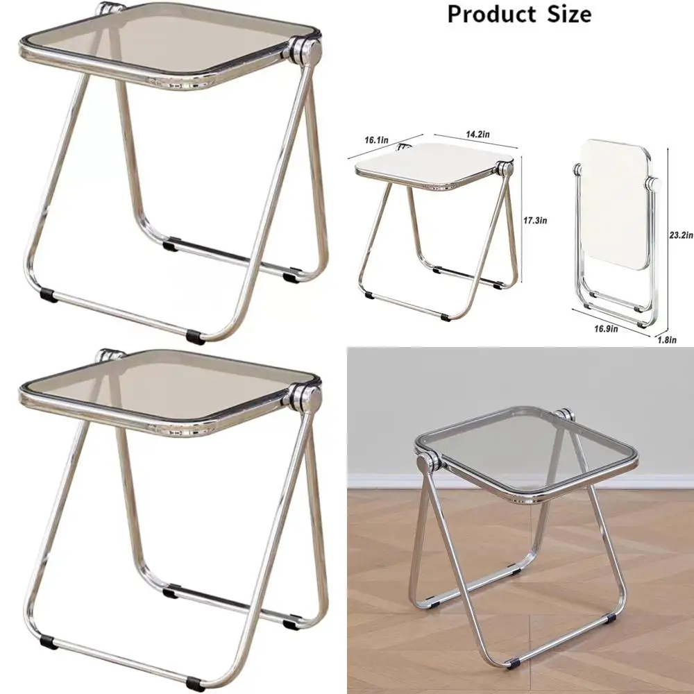 

Compact Acrylic End Table with Metal Frame for Living Spaces, Bedroom, and Small Rooms - Grey